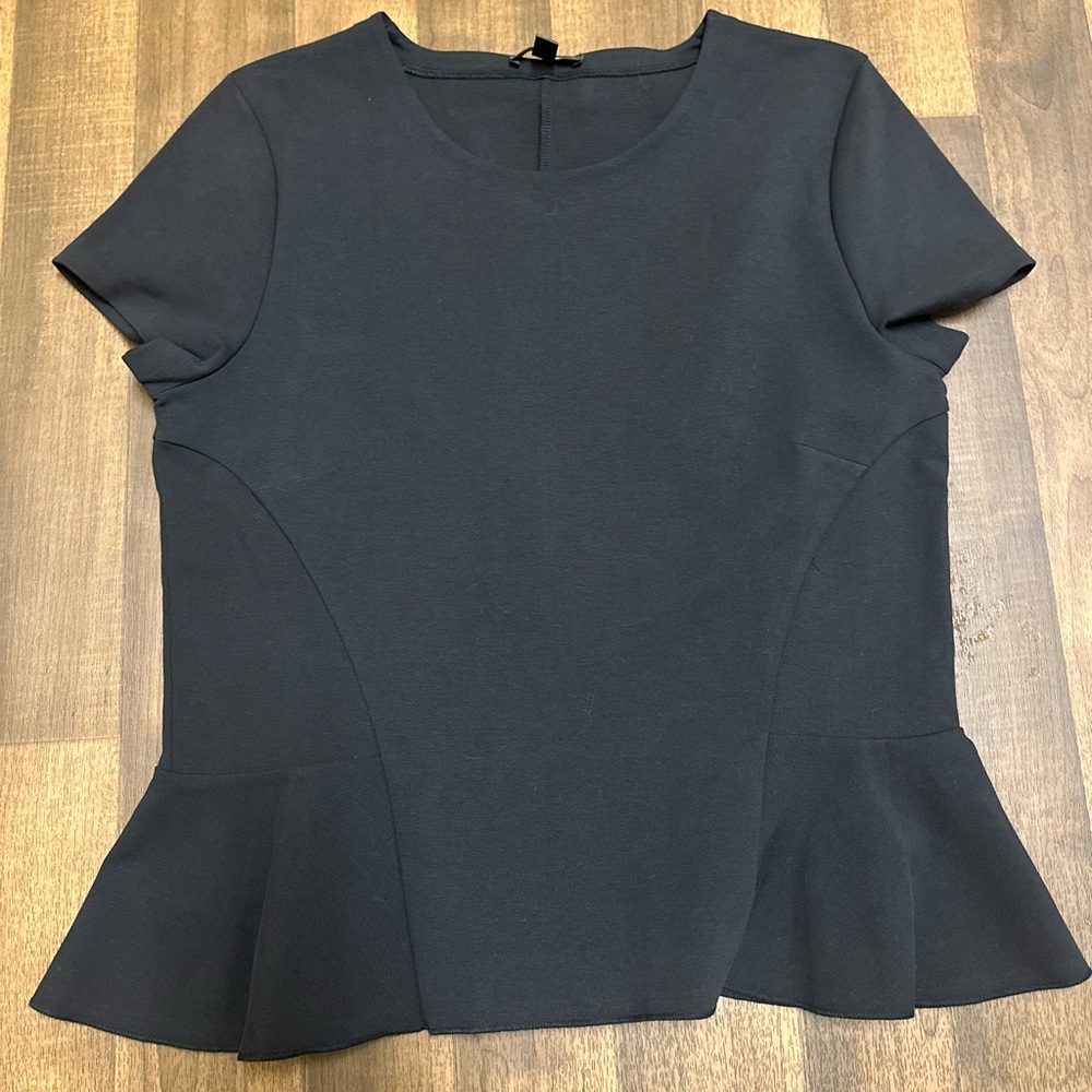 J. Crew Black Peplum Short Sleeve Blouse